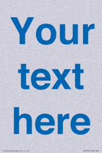 Custom blank information sign. Blue text, plain background